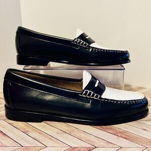 GH Bass Weejuns Whitney Penny Loafers Womens 9 M Black White Leather Preppy
